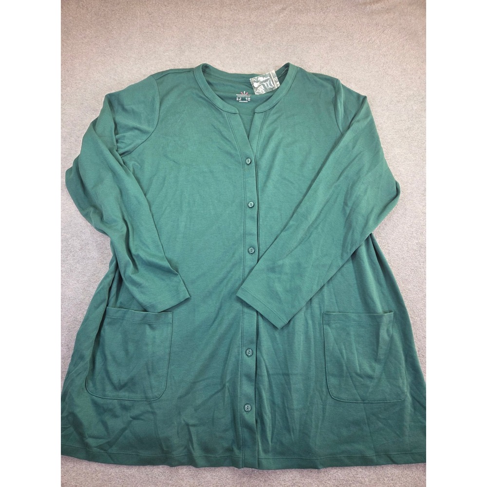Isaac Mizrahi Live Essentials Plus 2X Green Tunic Button Front Pocket Top
